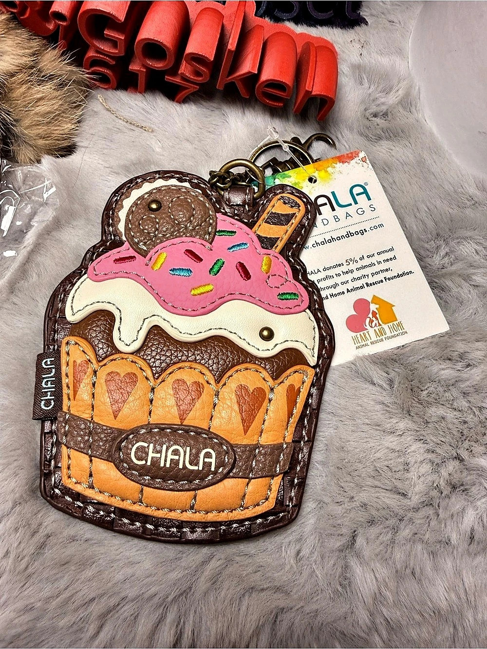 Chala Cupcake Key Fob / Coin Purse Brown NWT
